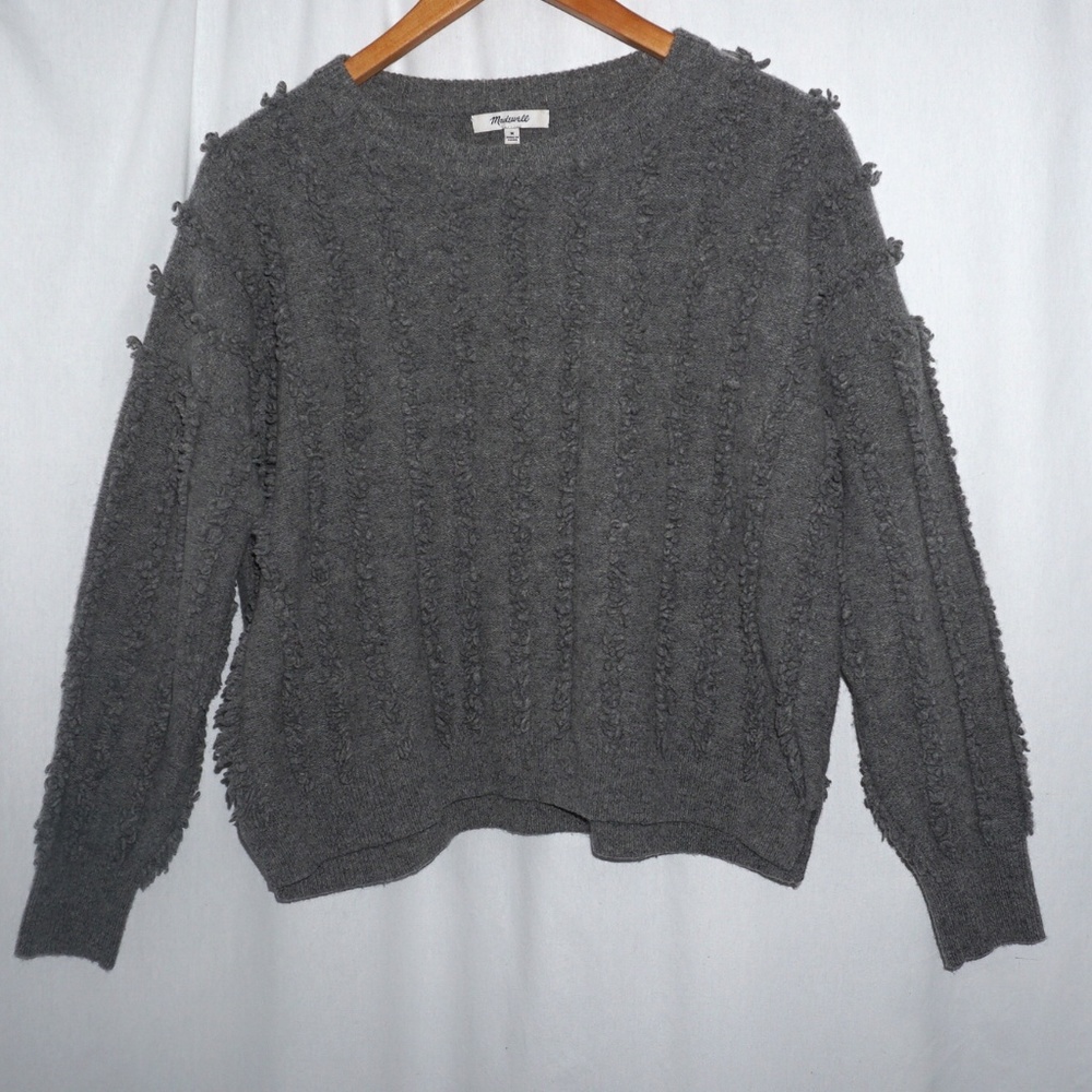 MADEWELL Merino Wool Gray Sweater  fringe stripe M